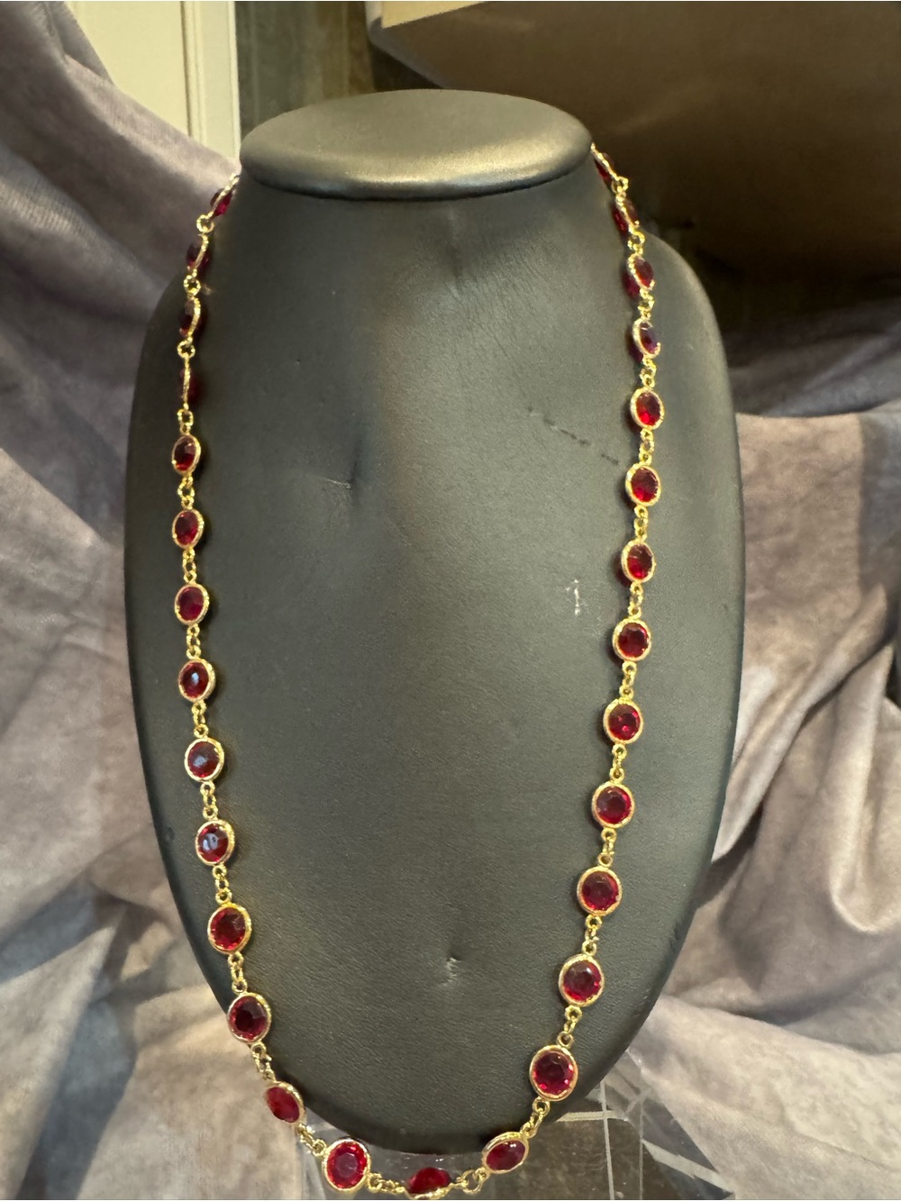 Gold-Plated Red Bezel Station Necklace - Women Jewelry
